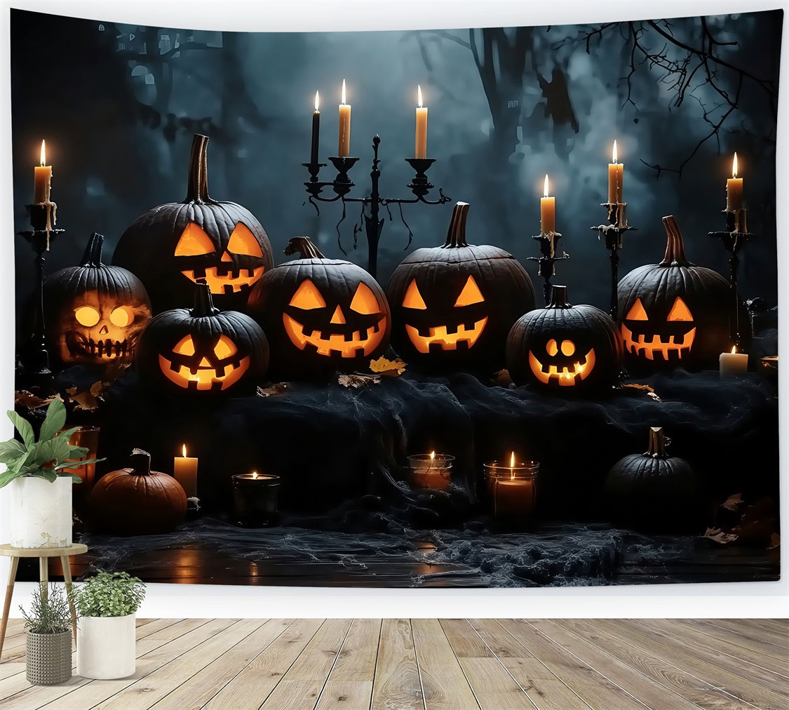 Halloween Candlelit Jack-O’-Lantern Display in Dark Woods Halloween Backdrop for Photos TWW58-16