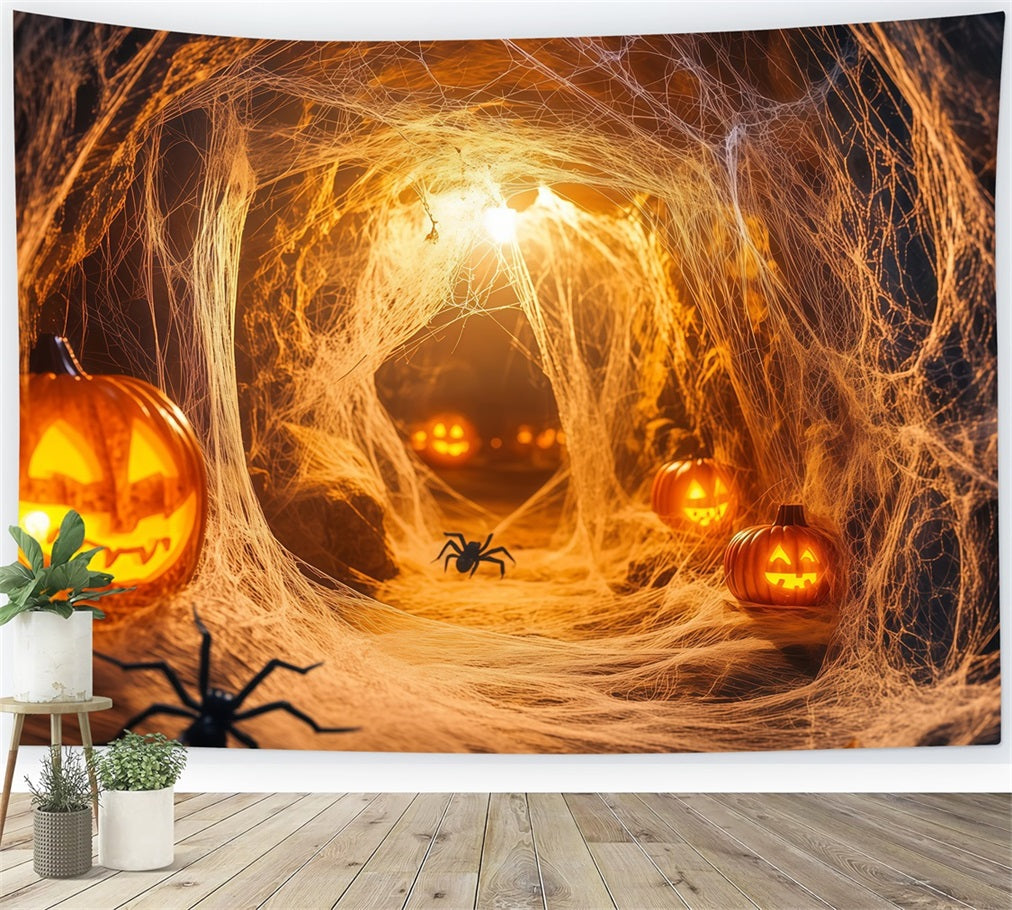 Halloween Wall Backdrop Pumpkin Spider Tunnel with Glowing Webs Halloween Backdrop for Photos TWW58-19
