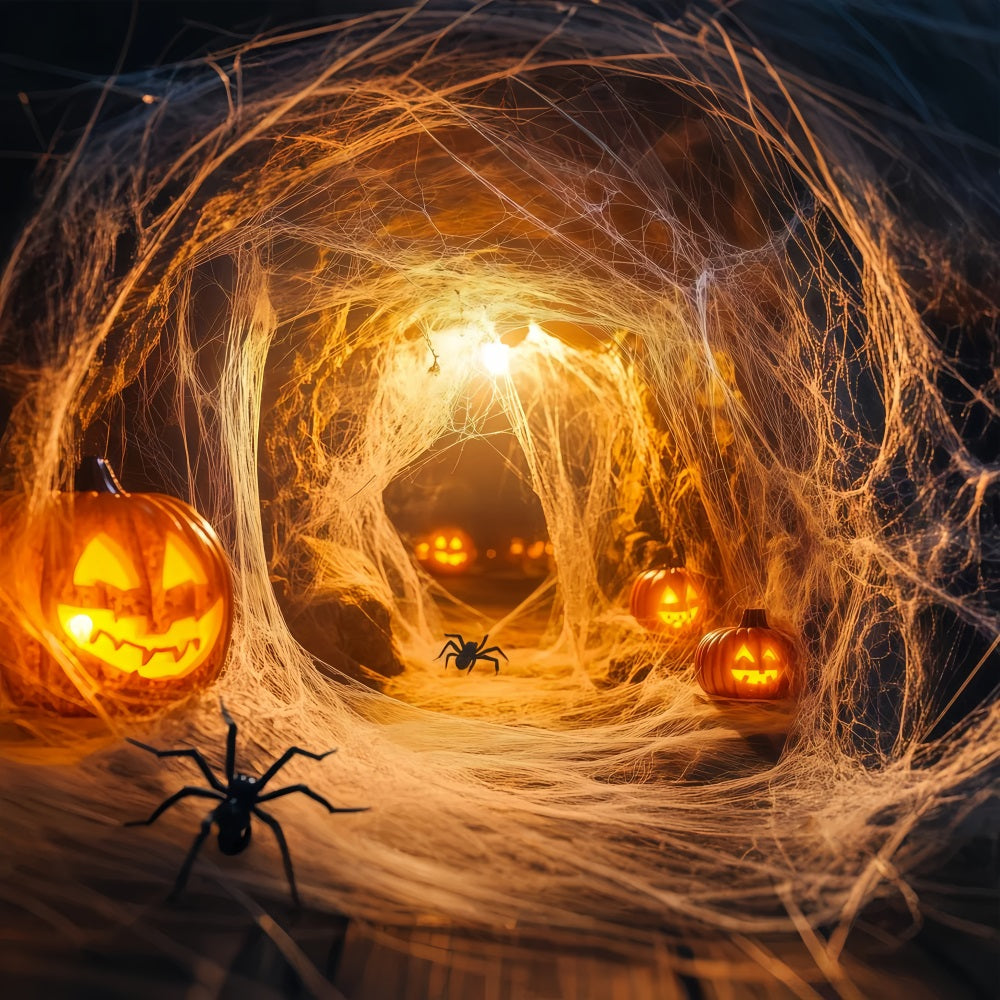 Halloween Wall Backdrop Pumpkin Spider Tunnel with Glowing Webs Halloween Backdrop for Photos TWW58-19