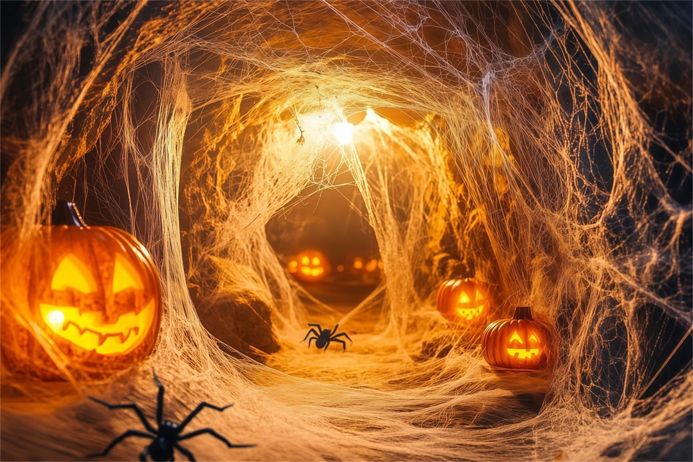 Halloween Wall Backdrop Pumpkin Spider Tunnel with Glowing Webs Halloween Backdrop for Photos TWW58-19
