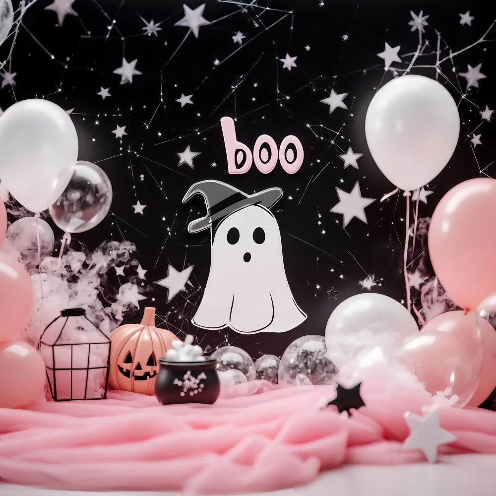 Halloween Wall Backdrop Cute Ghost with Pink Balloon Decor Halloween Backdrop TWW58-3