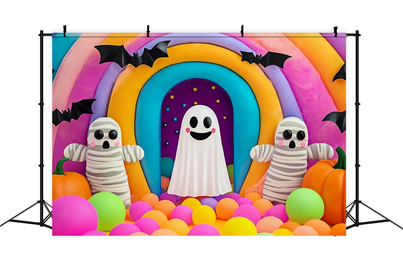 Halloween Wall Backdrop Colorful Rainbow Ghost and Mummy Display Spooky Halloween Backdrop TWW58-36