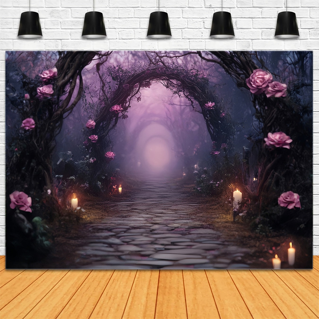 Halloween Enchanted Candlelit Rose Arch Pathway Halloween Backdrop TWW58-5