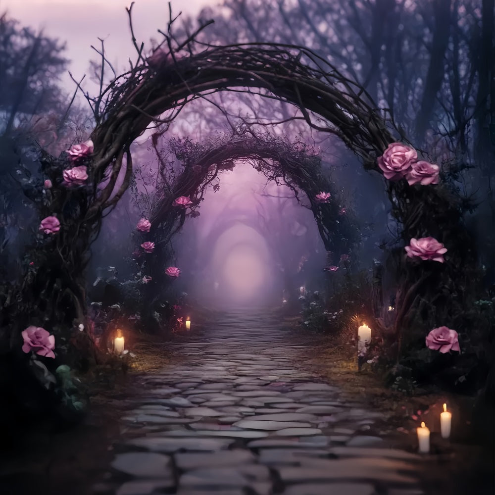 Halloween Enchanted Candlelit Rose Arch Pathway Halloween Backdrop TWW58-5