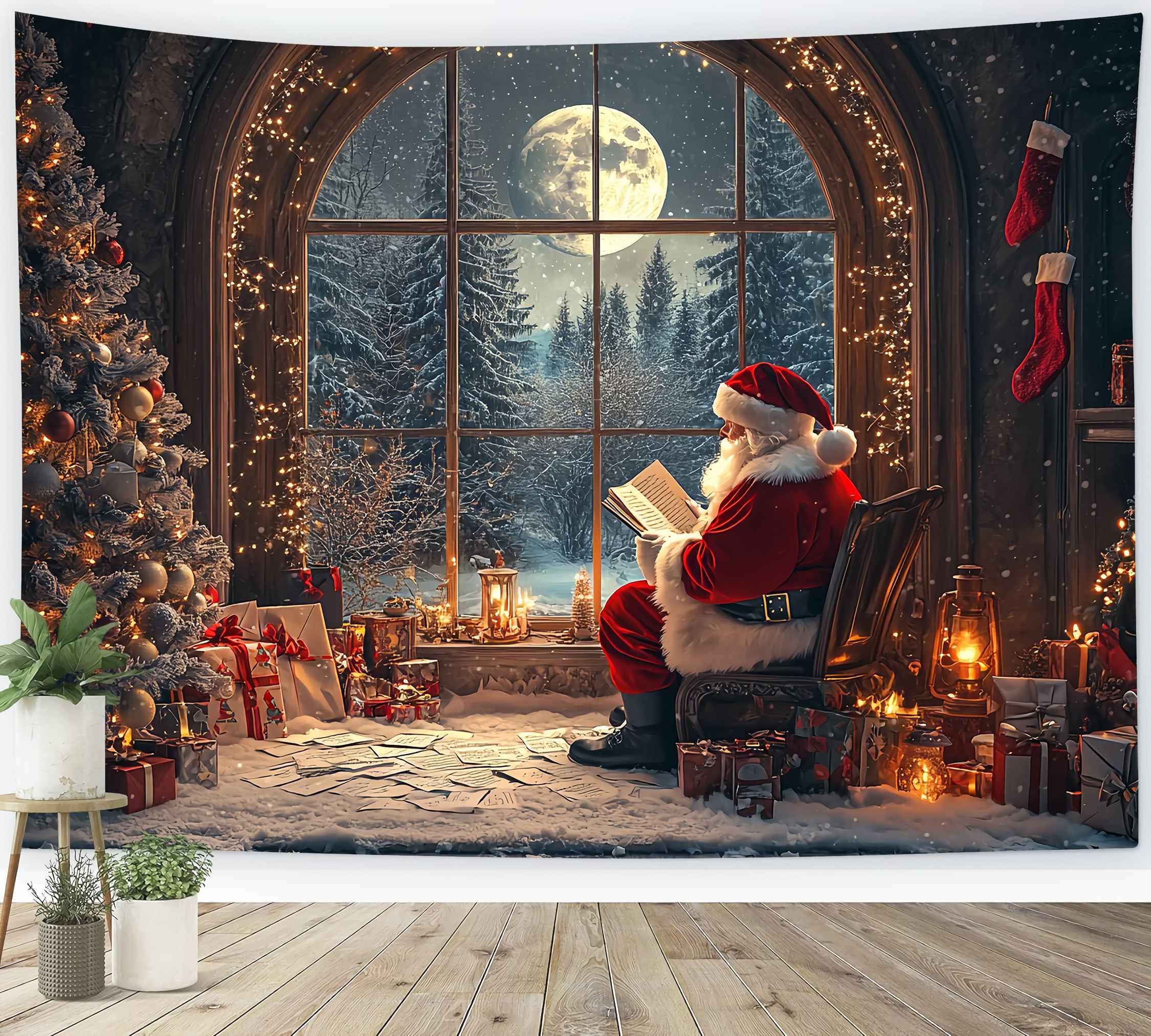 Santa Backdrop Santa Moonlit Window Reading Christmas Backdrop TWW58-58