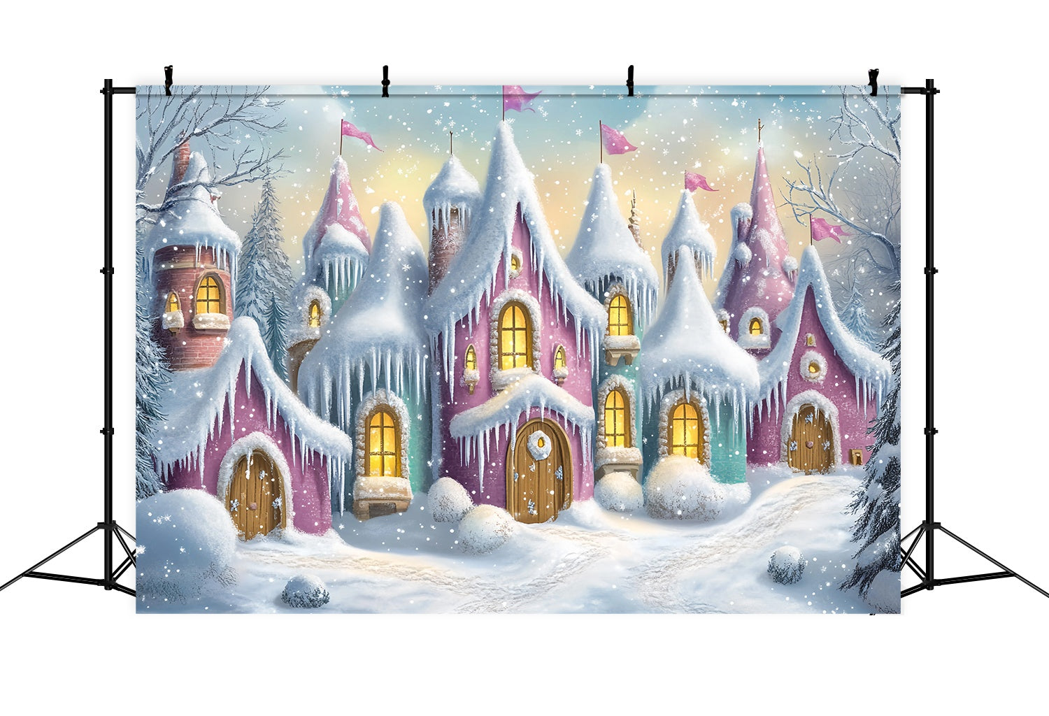 Christmas Village Backdrop Candy Color Icicle Cottage Row Backdrop Christmas TWW58-66