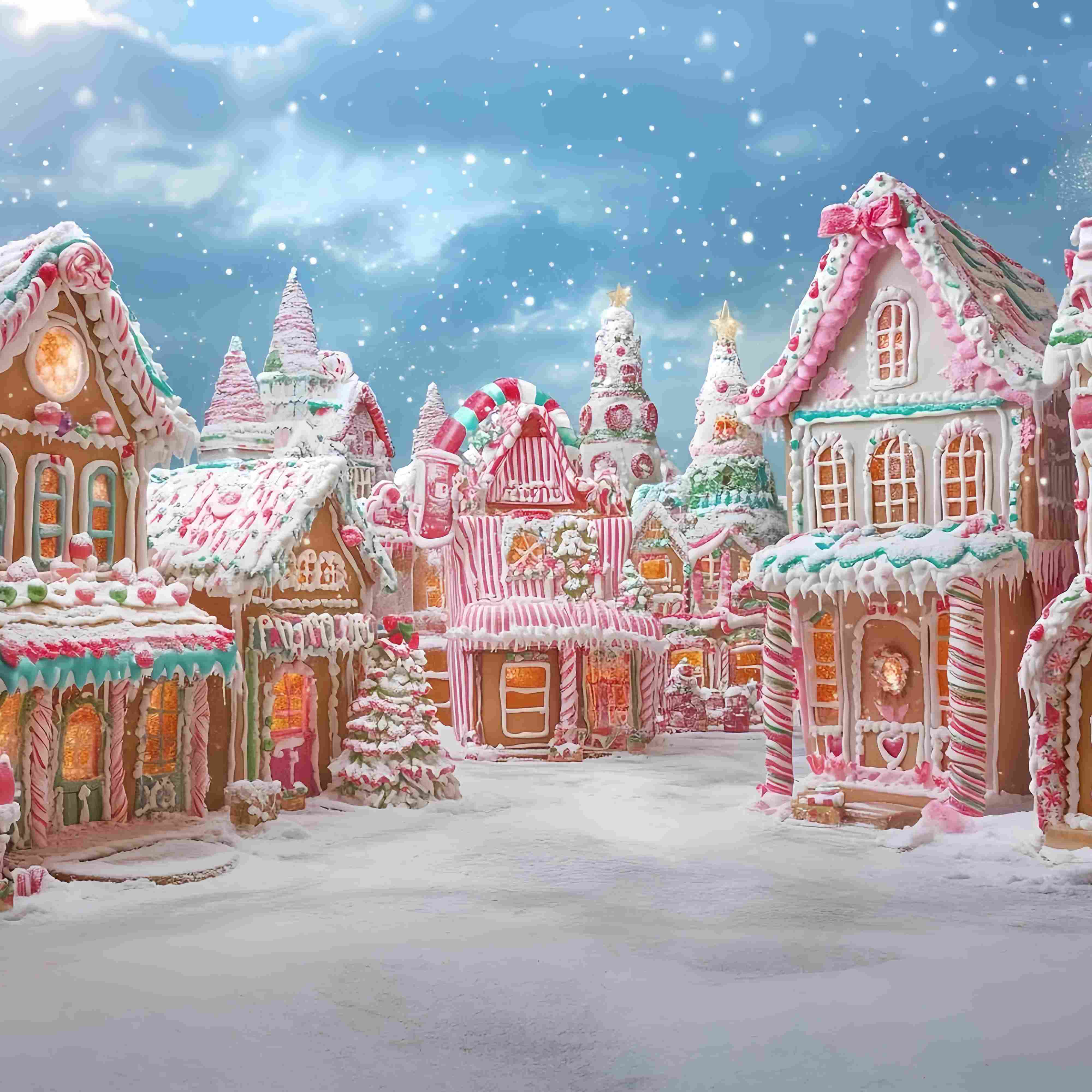 Candyland Christmas Backdrop Candy Cane Gingerbread Village Wonderland Christmas Backdrops for Photos TWW58-87