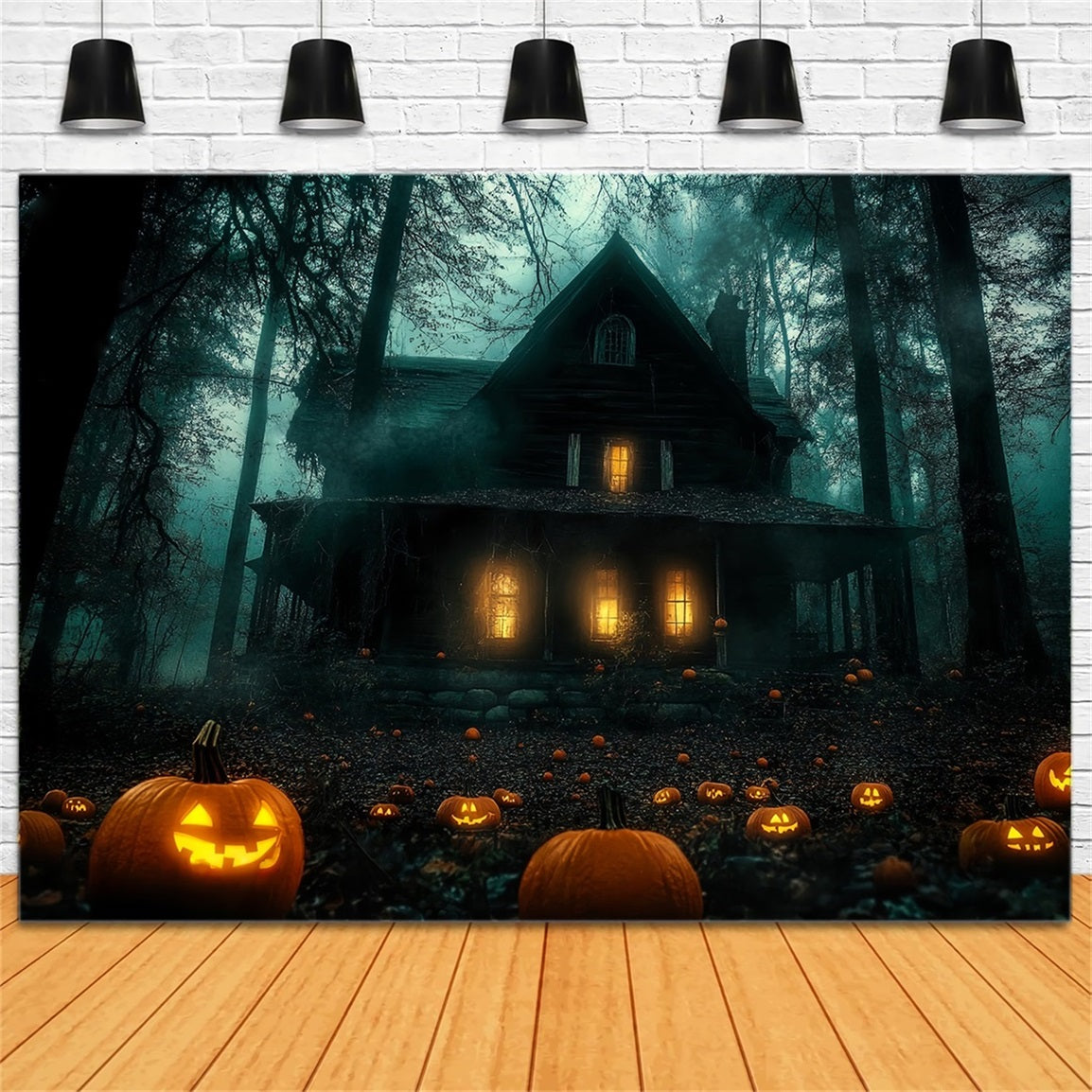 Haunted House Backdrop Pumpkin Path to Haunted Forest House Halloween Backdrops TWW58-9
