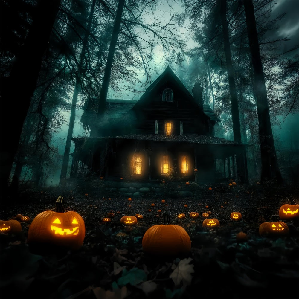 Haunted House Backdrop Pumpkin Path to Haunted Forest House Halloween Backdrops TWW58-9