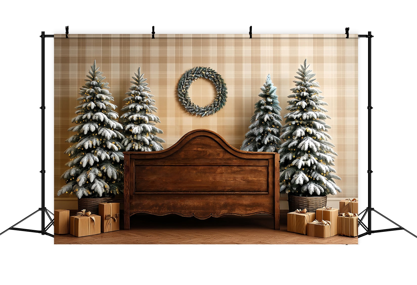 Christmas Headboard Backdrop Frosted Fir Rustic Bed Christmas Backdrops TWW59-101