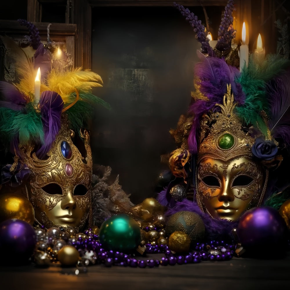 Mask Carnival Backdrop Golden Feathered Masquerade Carnival Backdrop TWW59-11