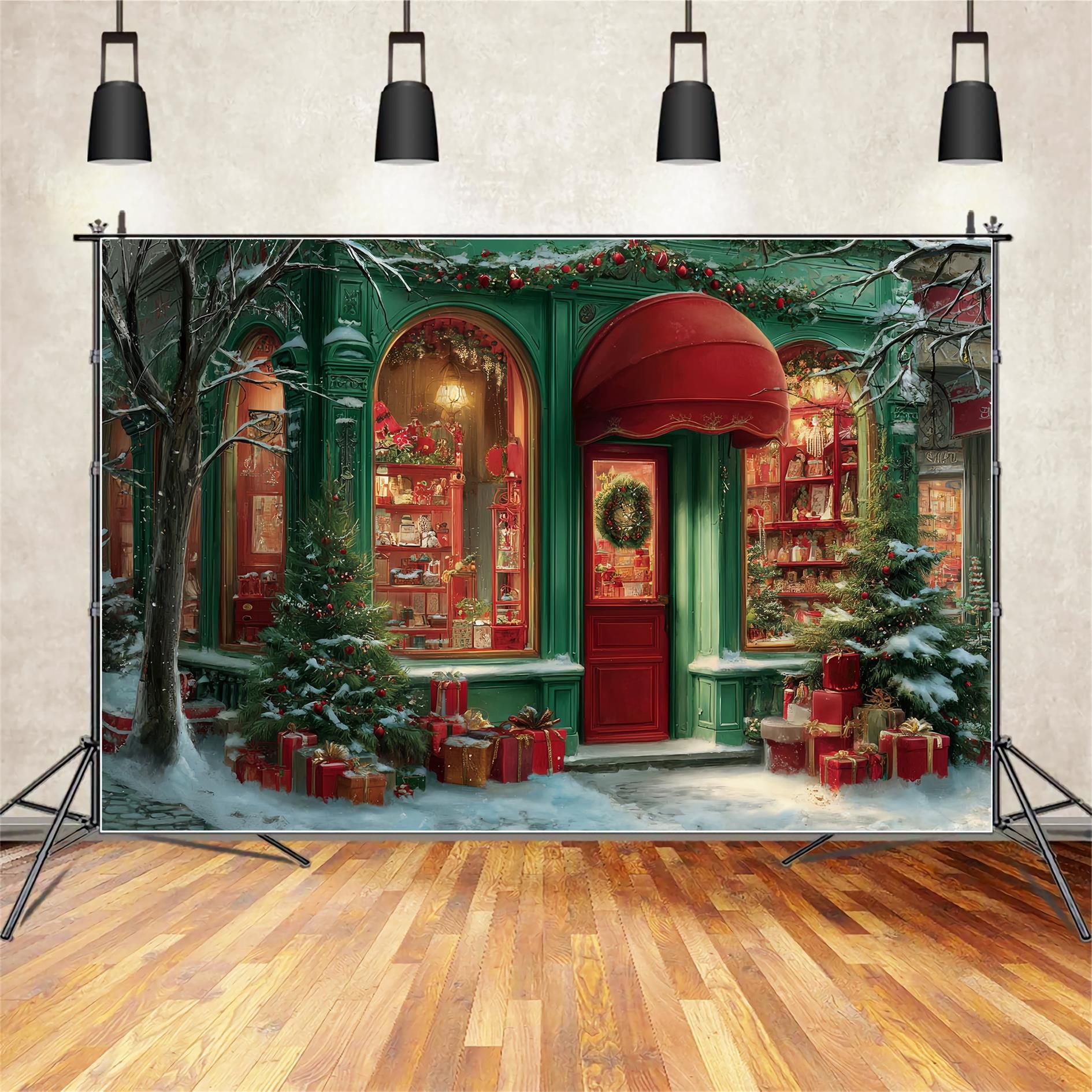 Toy Store Backdrop Holiday Boutique Red Awning Christmas Backdrops for Photos TWW59-111