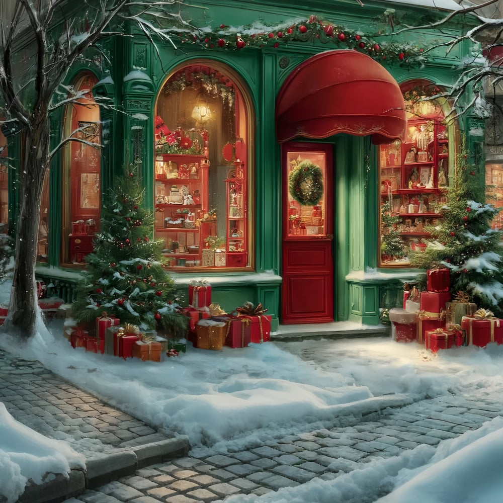 Toy Store Backdrop Holiday Boutique Red Awning Christmas Backdrops for Photos TWW59-111