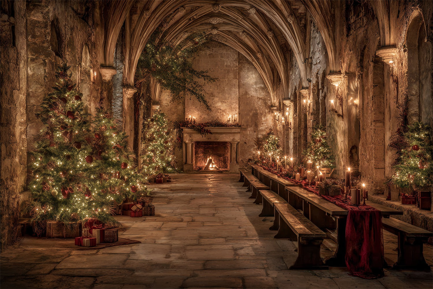 Church Backdrop Medieval Banquet Hall Christmas Professional Christmas Backdrops TWW59-112