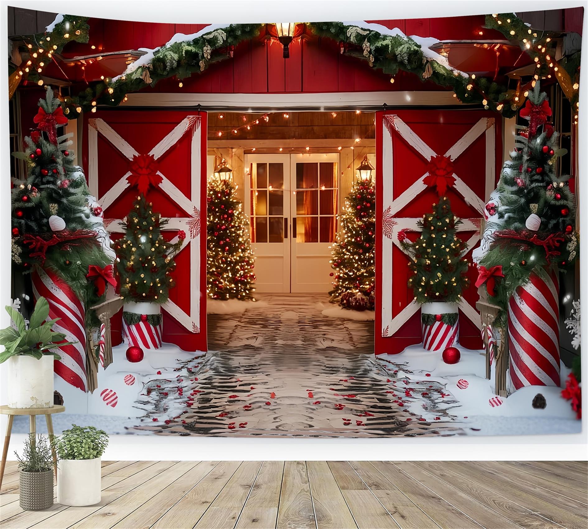 Christmas Farm Backdrop Red Barn Holiday Gateway Christmas Backdrops TWW59-118