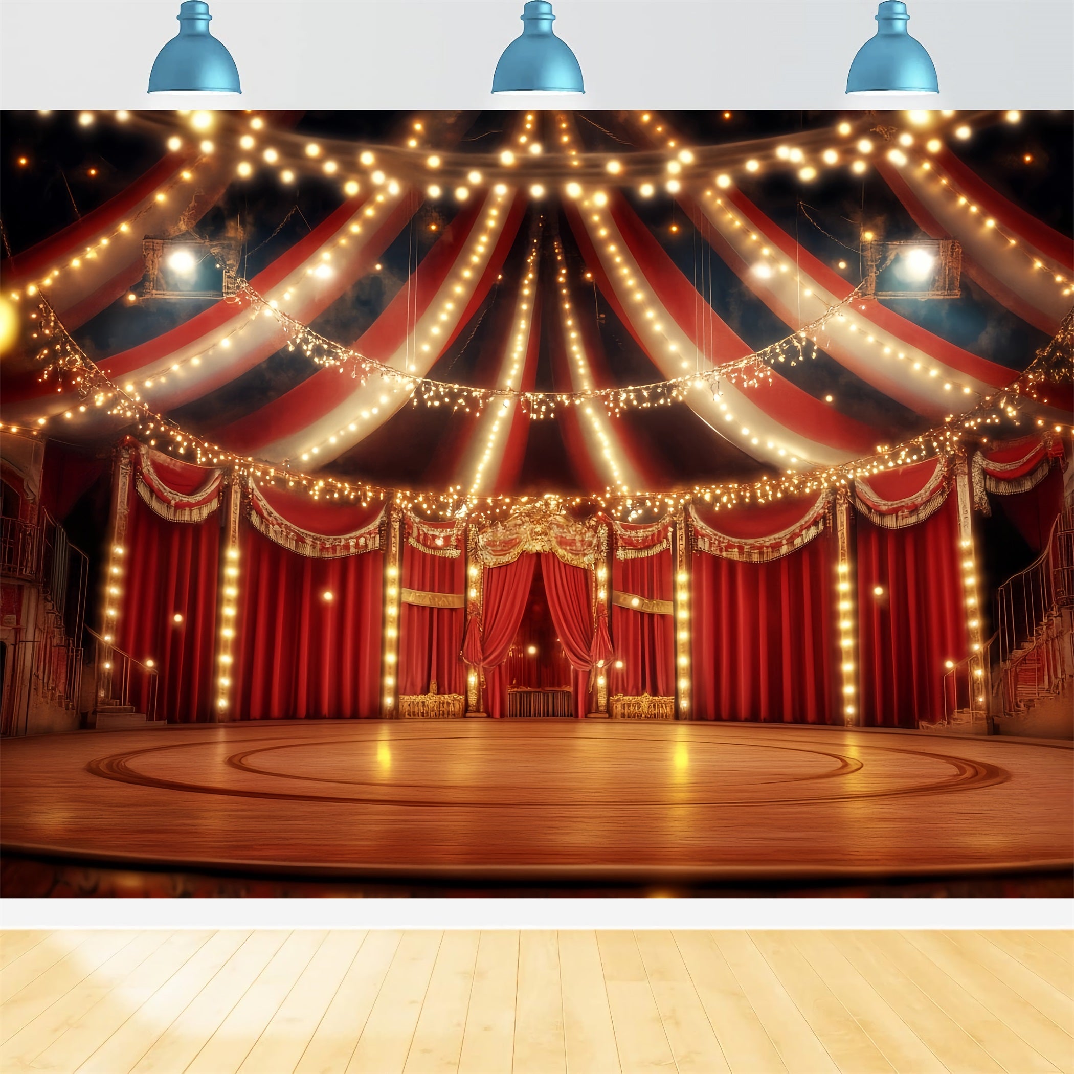 Carnival Tent Backdrop Grand Red Velvet Stage Photography Circus Backdrop TWW59-12