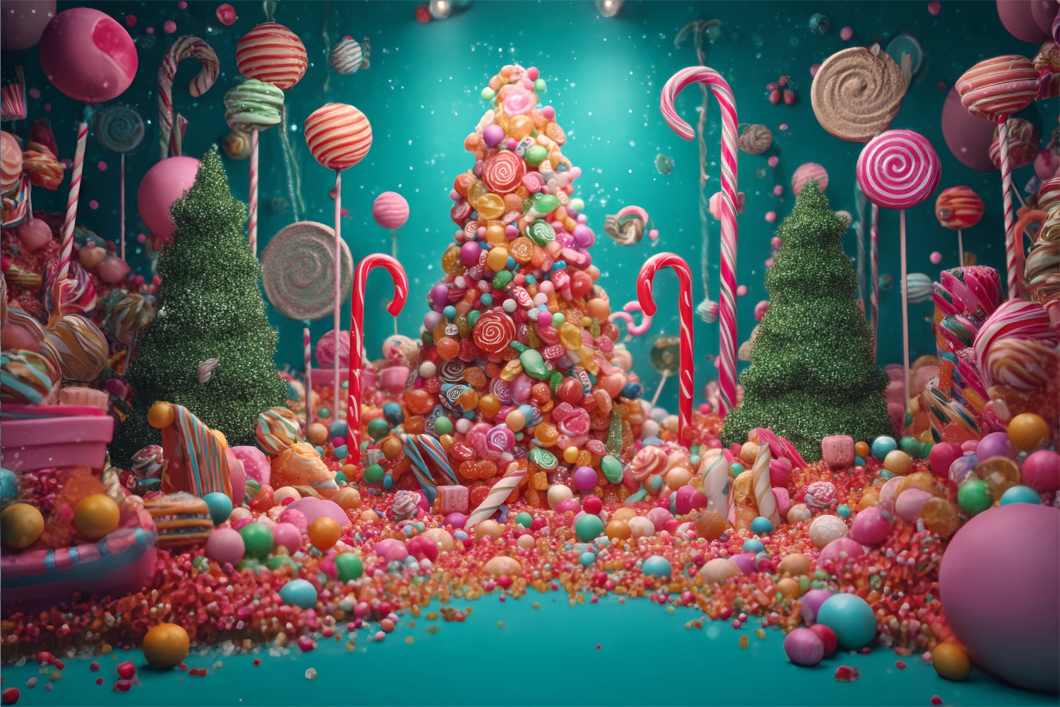 Candyland Backdrop Candy Wonderland Christmas Tree Christmas Backdrop TWW59-126