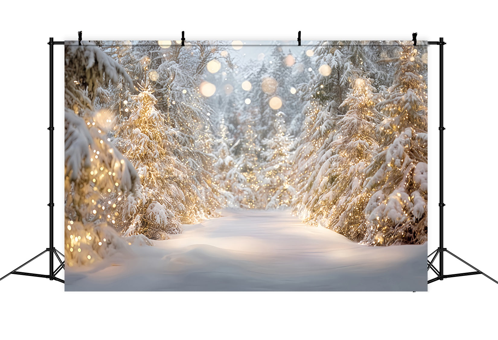 Snowy Forest Backdrop Snow Trees Golden Lights Winter Forest Backdrop TWW59-133