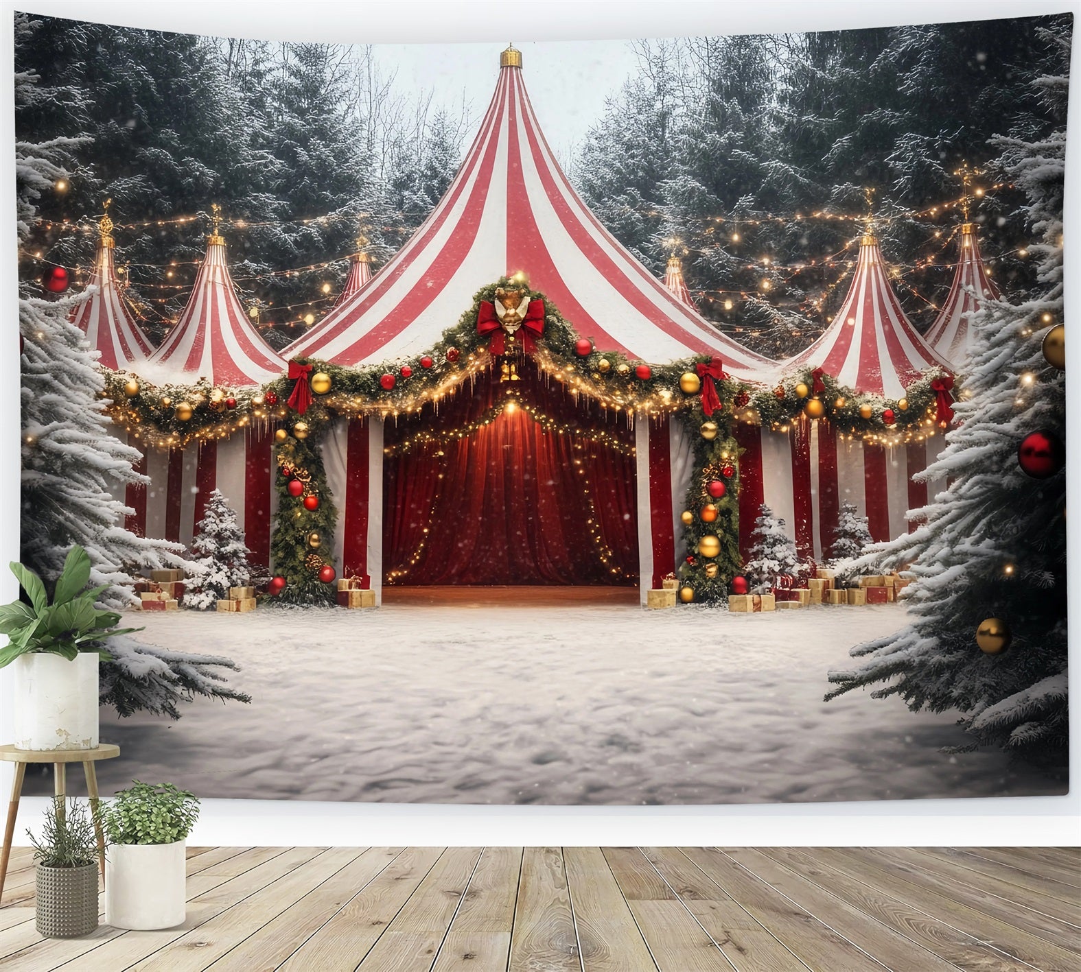 Carnival Tent Backdrop Christmas Garland Festive Tent Photography Circus Backdrop TWW59-14