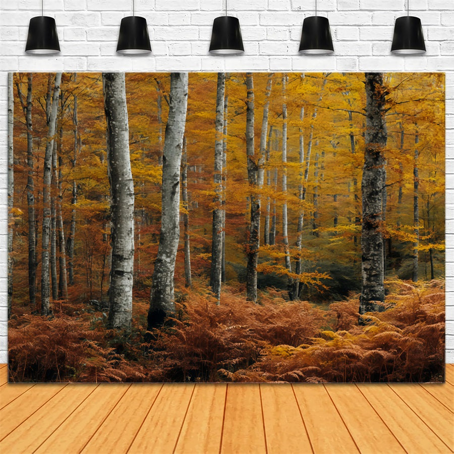 Fall Forest Backdrop Golden Autumn Birch Woods Forest Scene Backdrop TWW59-149