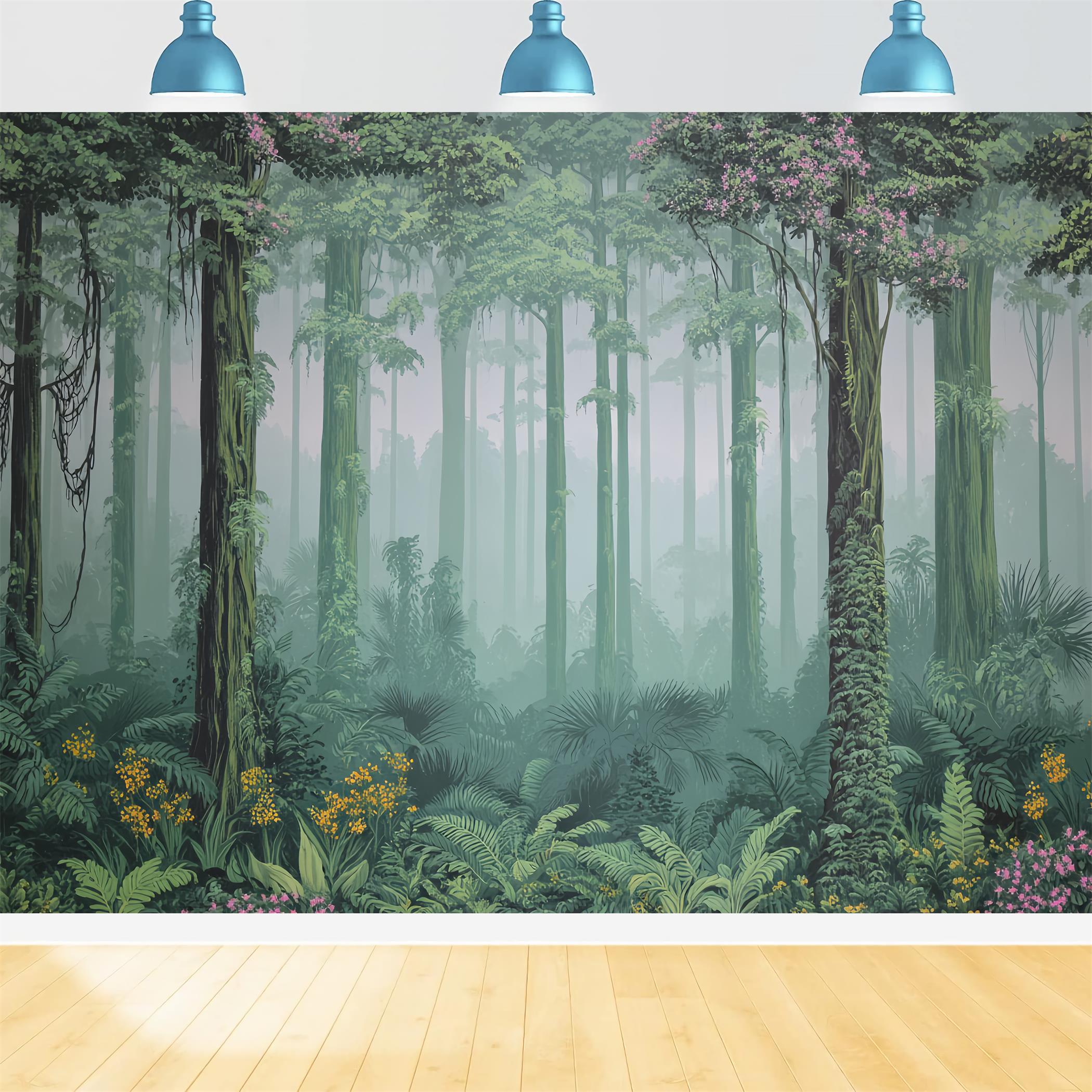Rainforest Backdrop Misty Jungle Tropical Greens Forest Photo Backdrop TWW59-152