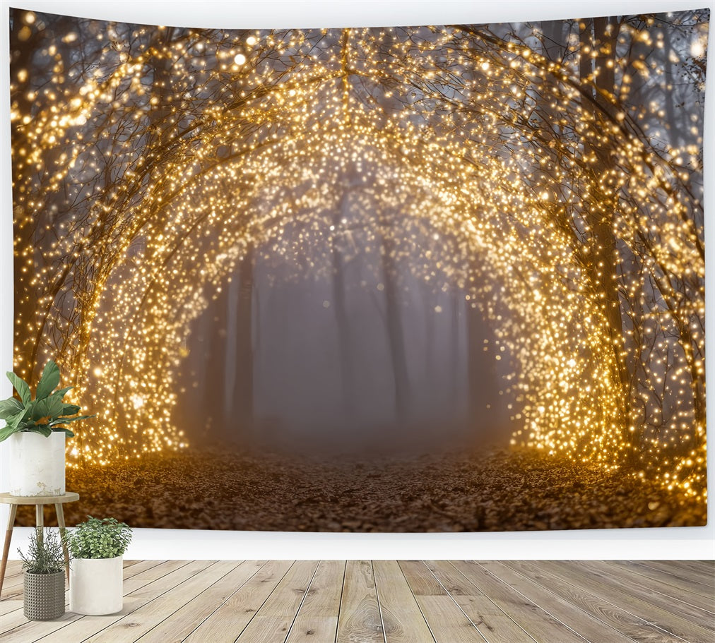 Night Forest Backdrop Golden Lights Enchanted Arch Fantasy Forest Backdrop TWW59-154