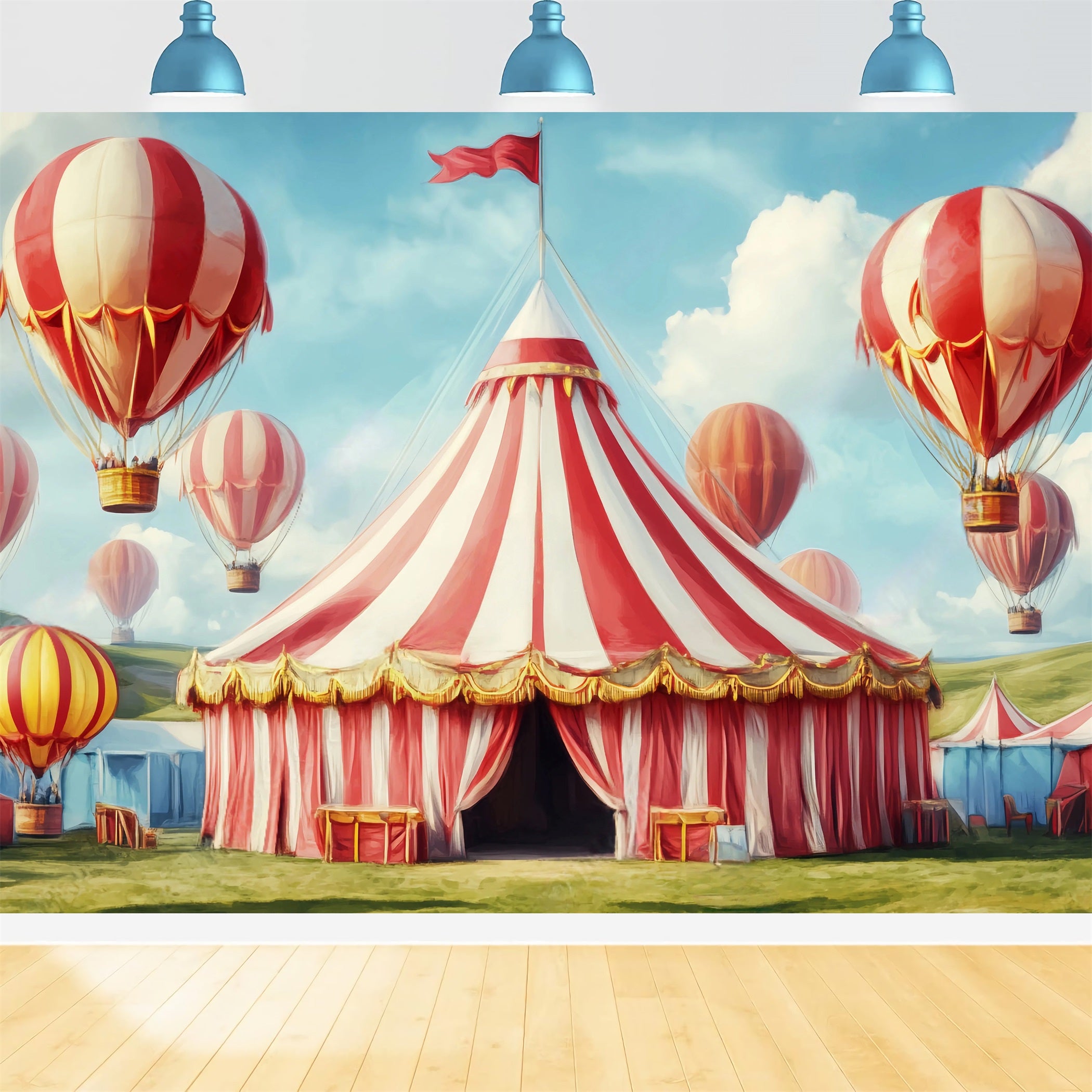 Carnival Tent Backdrop Hot Air Balloons Carnival Pastel Circus Backdrop TWW59-16