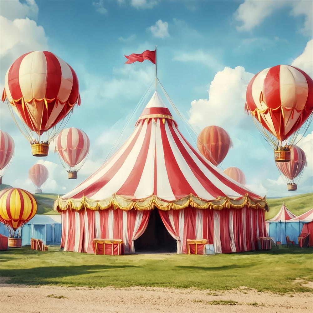 Carnival Tent Backdrop Hot Air Balloons Carnival Pastel Circus Backdrop TWW59-16