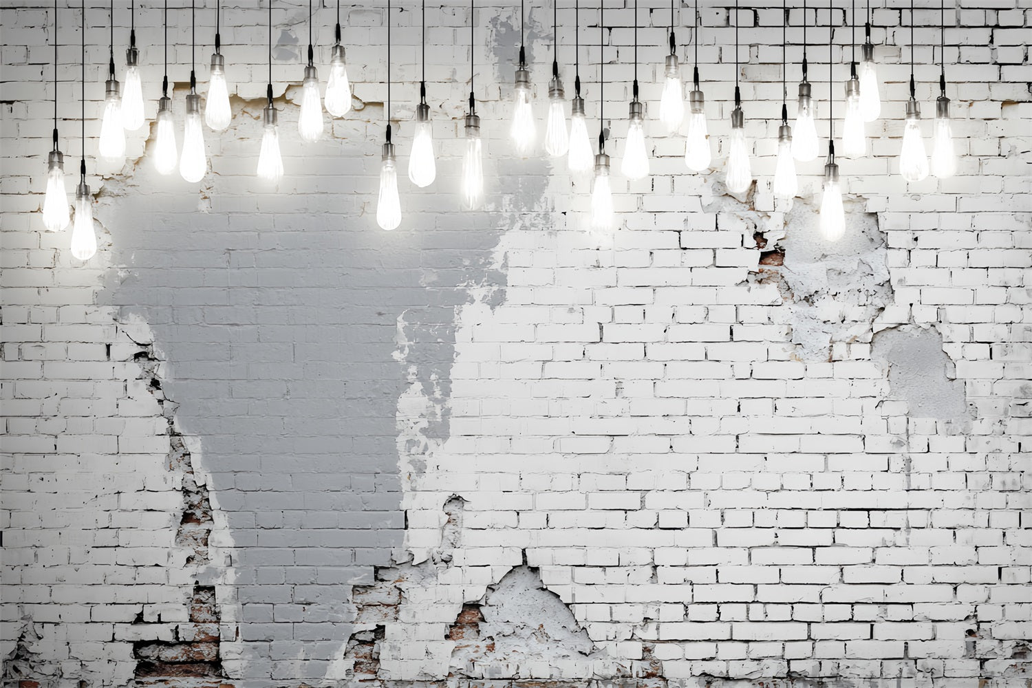 White Brick Wall Backdrop Hanging Bulbs Distressed White Wall Brick Backdrop TWW59-162
