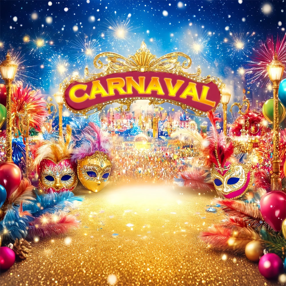 Mask Carnival Backdrop Golden Masks Fireworks Carnival Backdrop TWW59-17