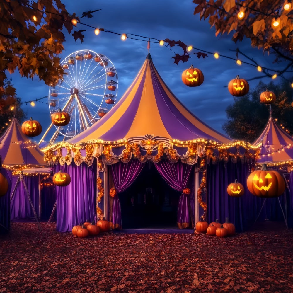 Halloween Circus Backdrop Purple Pumpkin Lantern Circus Backdrop Ideas TWW59-18