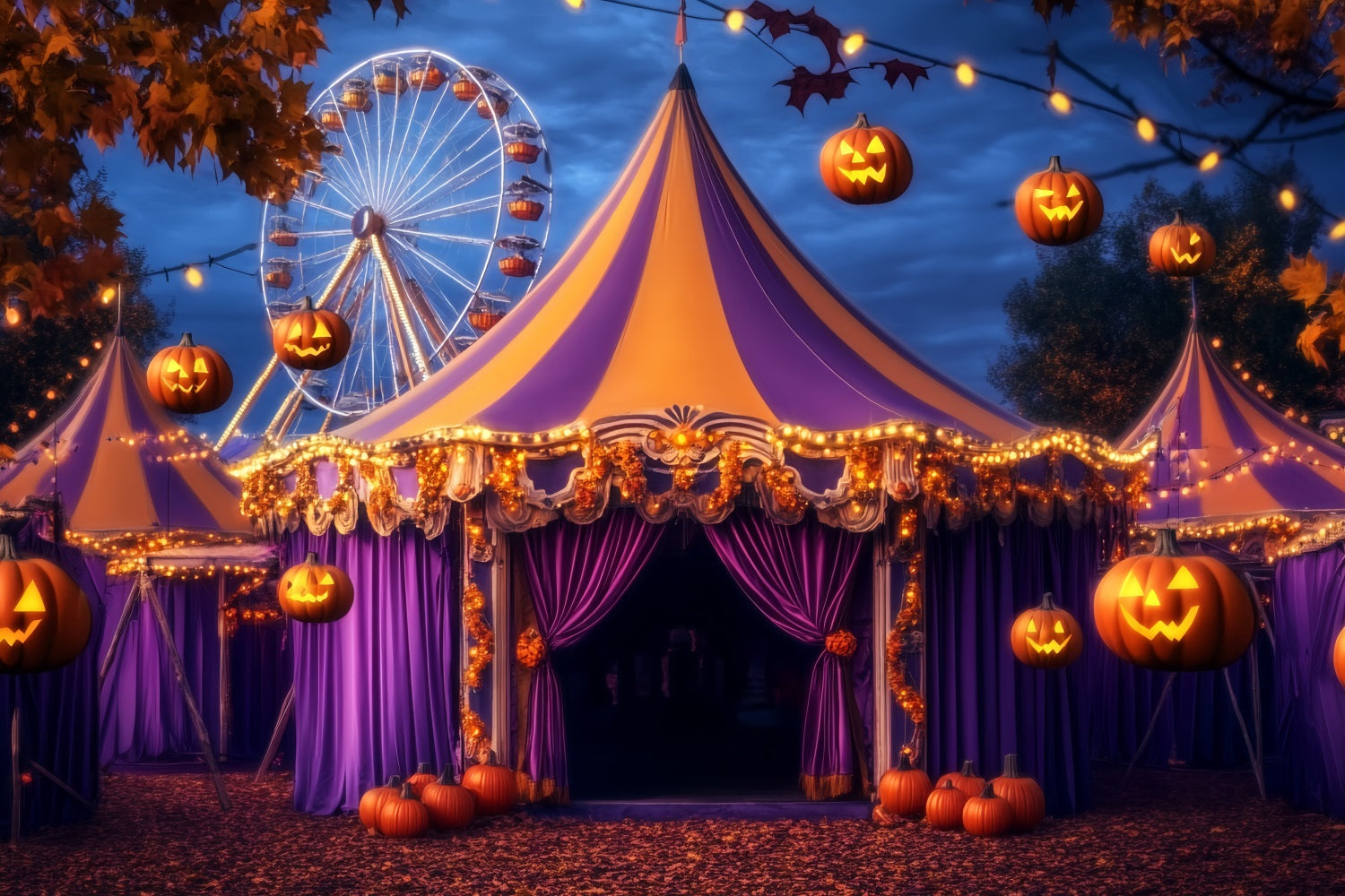 Halloween Circus Backdrop Purple Pumpkin Lantern Circus Backdrop Ideas TWW59-18