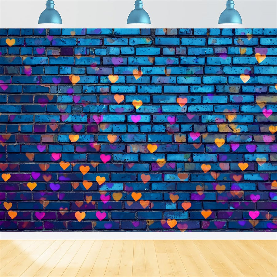 Brick Backdrop Photography Blue Wall Colorful Heart Graffiti Brick Backdrop TWW59-181