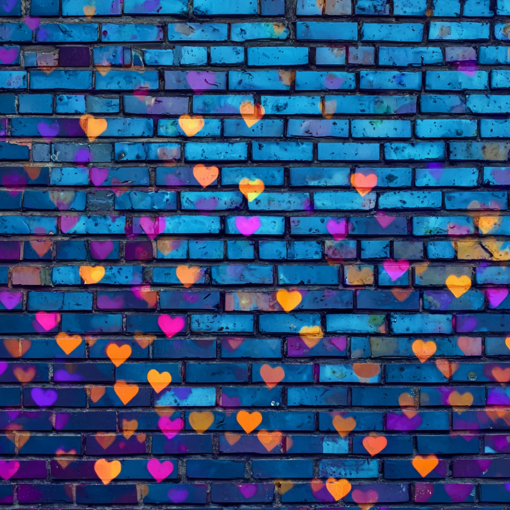 Brick Backdrop Photography Blue Wall Colorful Heart Graffiti Brick Backdrop TWW59-181