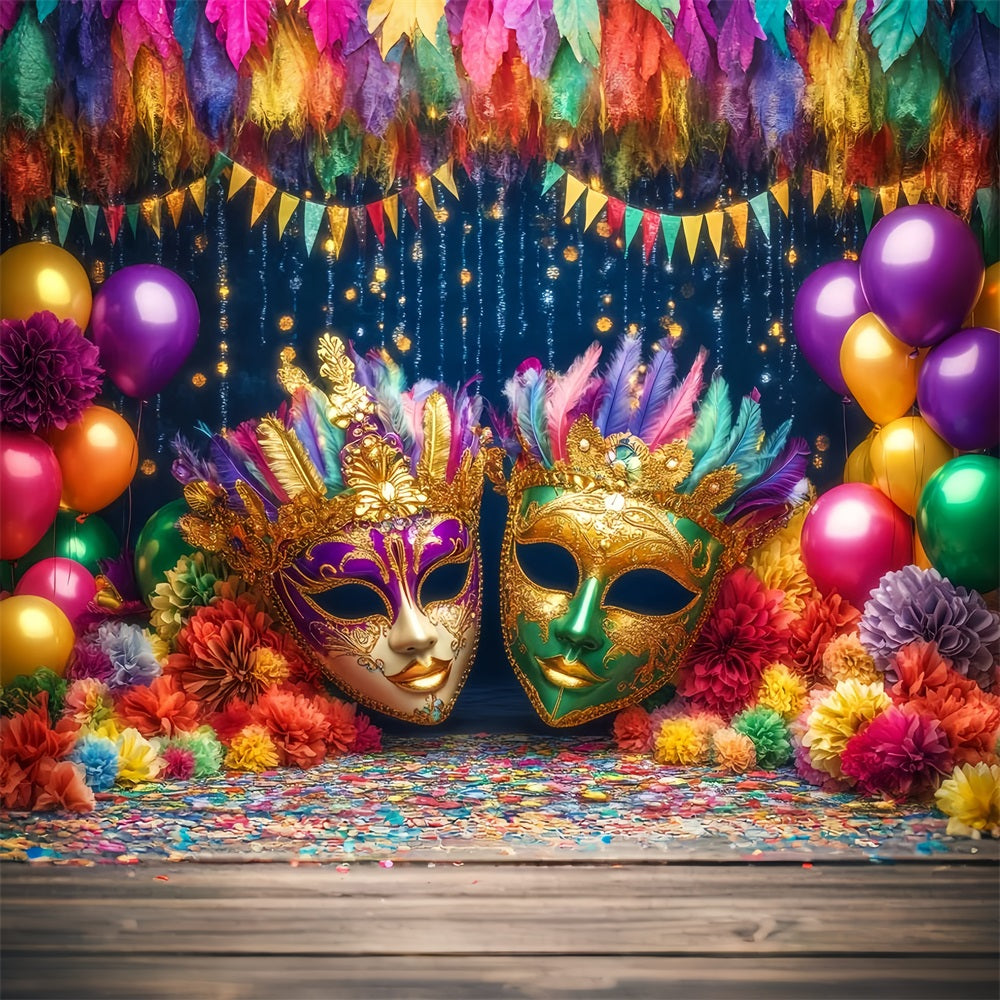 Mask Carnival Backdrop Colorful Balloons Feathered Masquerade Carnival Backdrop TWW59-19
