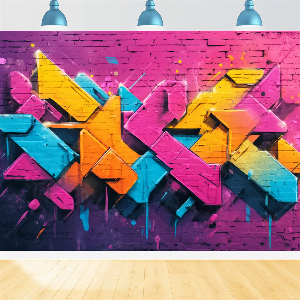 Brick Wall Backdrop Vibrant Neon Graffiti Artwork Brick Photo Backdrop TWW59-199