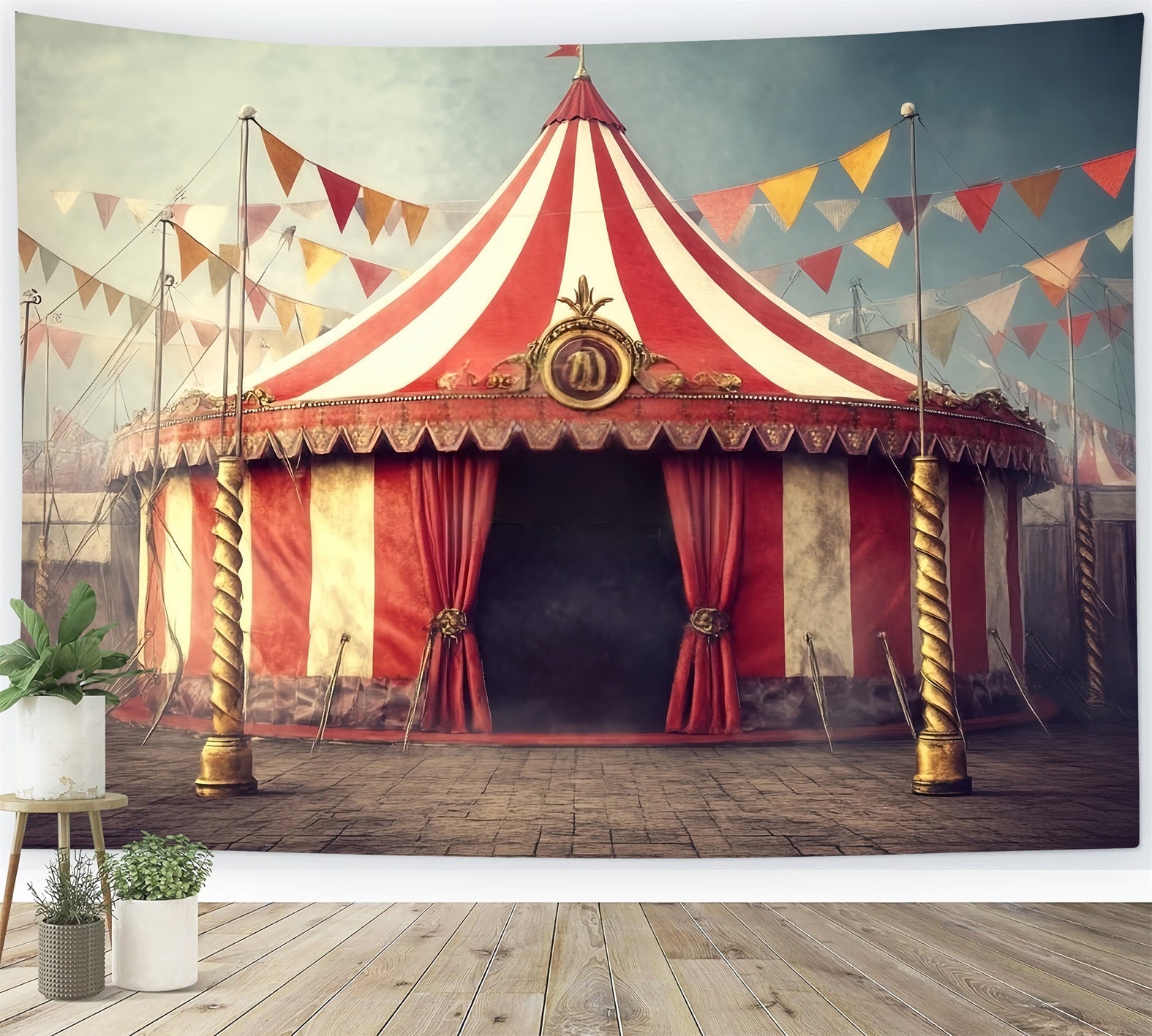 Carnival Tent Backdrop Vintage Striped Tent Circus Carnival Backdrop TWW59-2