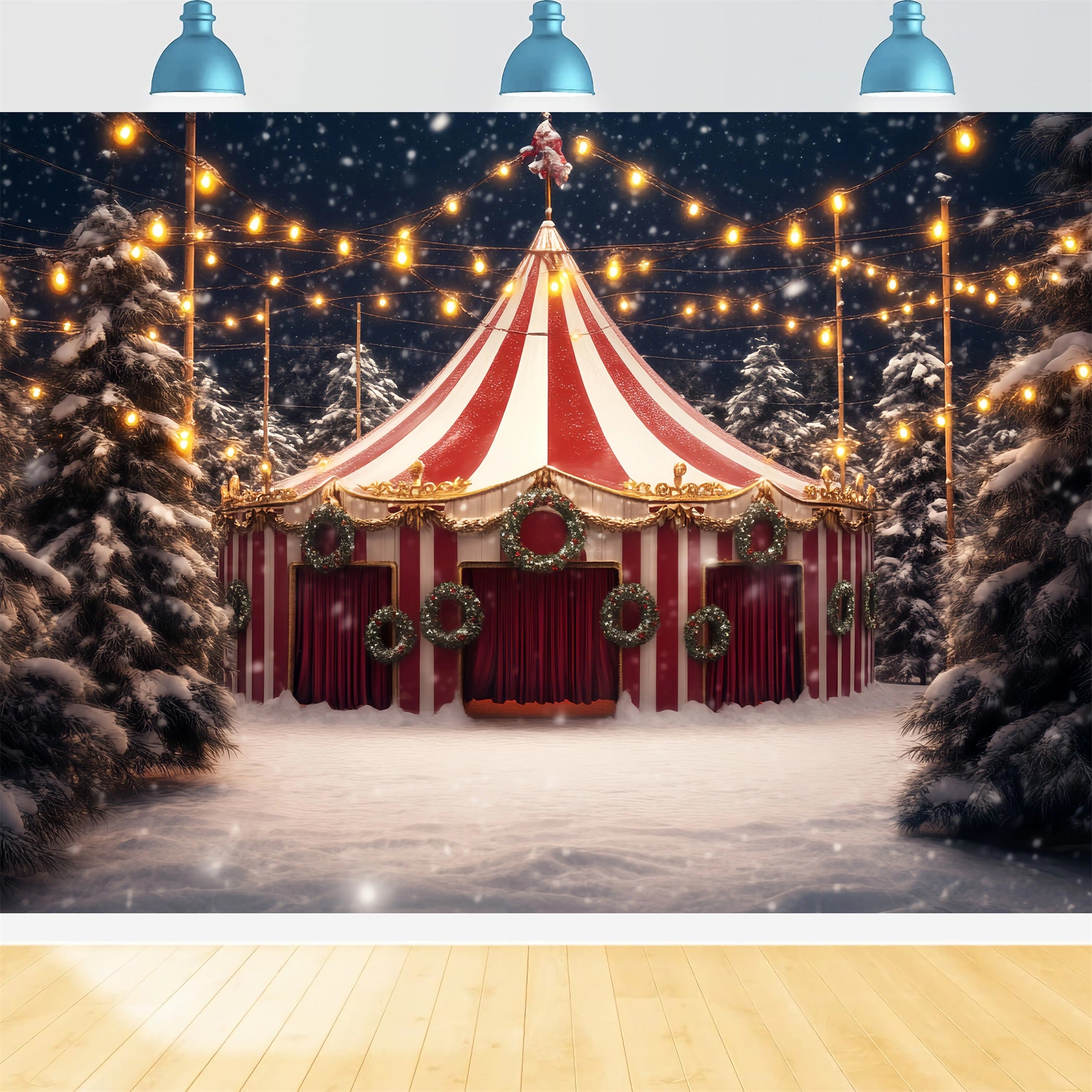 Carnival Tent Backdrop Snowy Wreath Christmas Tent Circus Backdrop Ideas TWW59-20