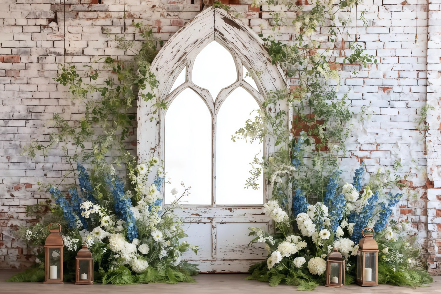 Brick Photo Backdrop Rustic Arch Floral Decor Brick Backdrop TWW59-202
