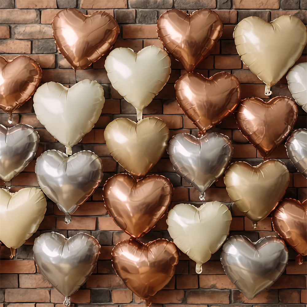 Brick Wall Backdrops Metallic Heart Balloon Wall Brick Backdrop TWW59-206