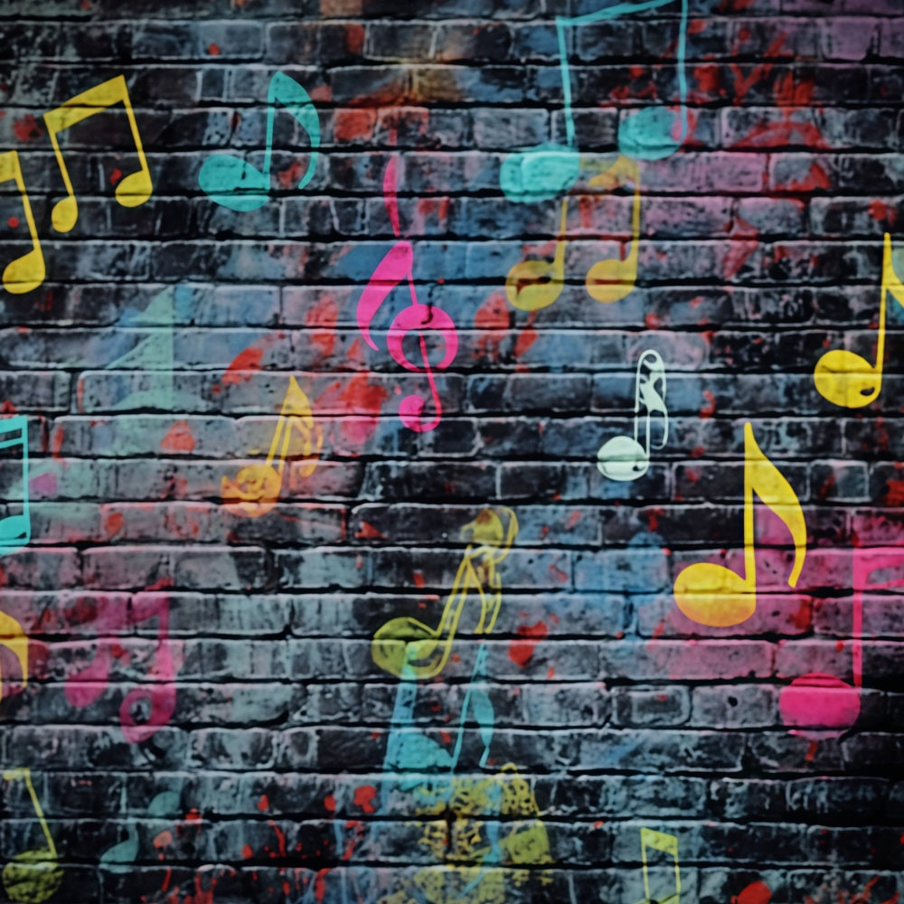 Brick Photography Backdrop Colorful Musical Note Graffiti Brick Backdrop TWW59-207