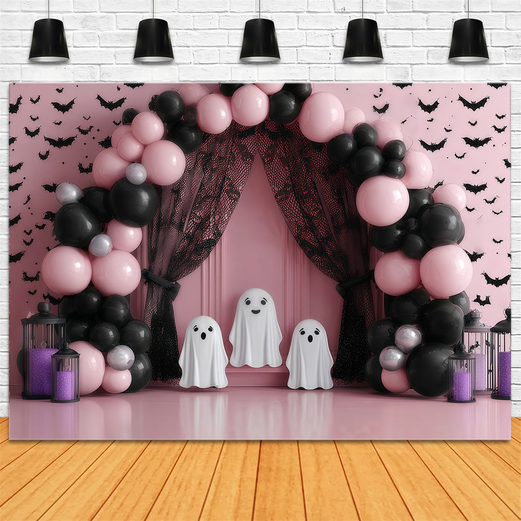 Cake Smash Backdrop Pink Ghost Balloon Arch Smash Cake Backdrop TWW59-210