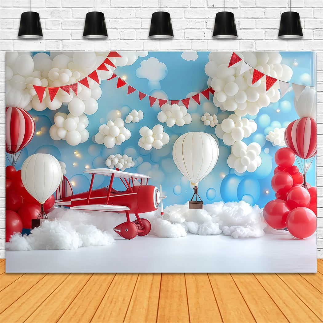 Cake Smash Backdrop Boy Airplane Balloon Cloud Adventure Happy Birthday Backdrop TWW59-214