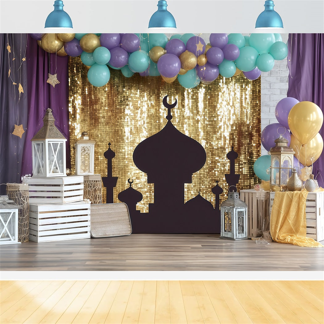Cake Smash Backdrop Golden Lantern Palace Glow Birthday Backdrop TWW59-217