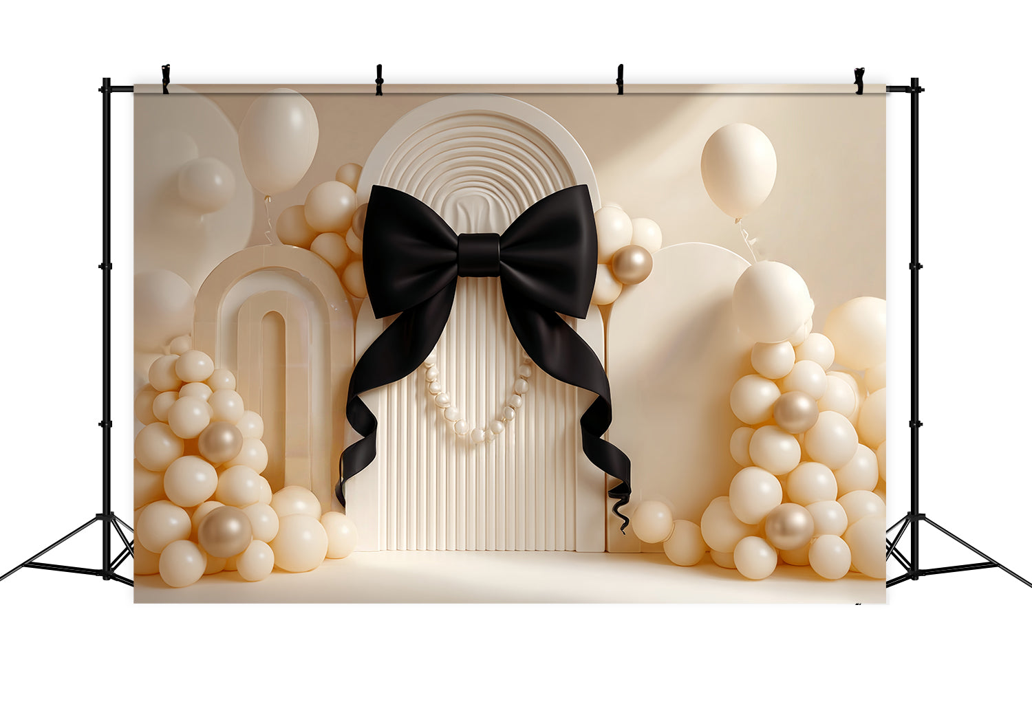 Cake Smash Backdrop Elegant Black Bow Pearl Birthday Backdrop TWW59-219