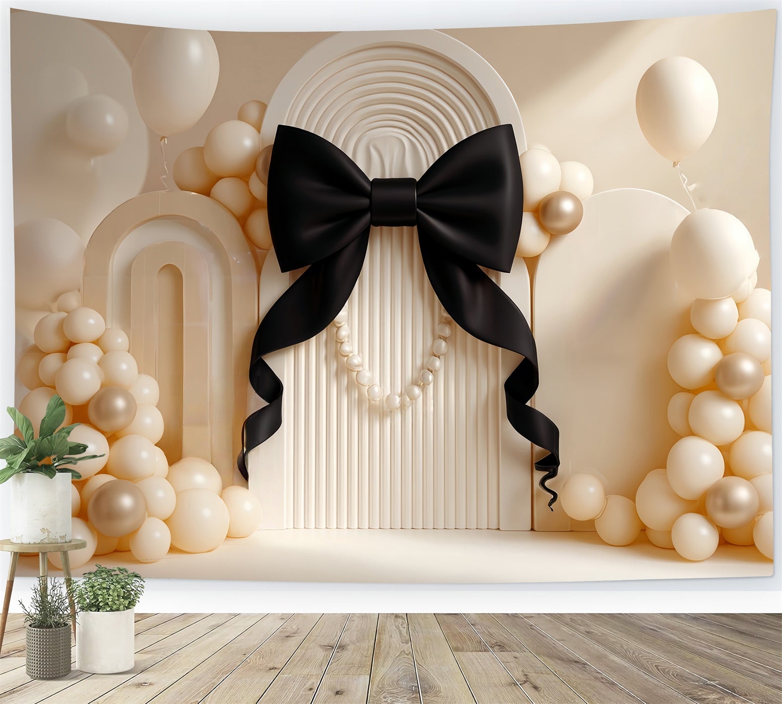 Cake Smash Backdrop Elegant Black Bow Pearl Birthday Backdrop TWW59-219