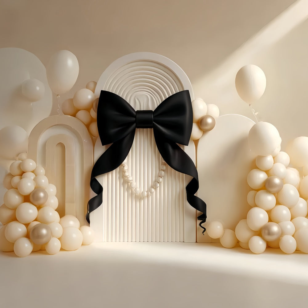 Cake Smash Backdrop Elegant Black Bow Pearl Birthday Backdrop TWW59-219