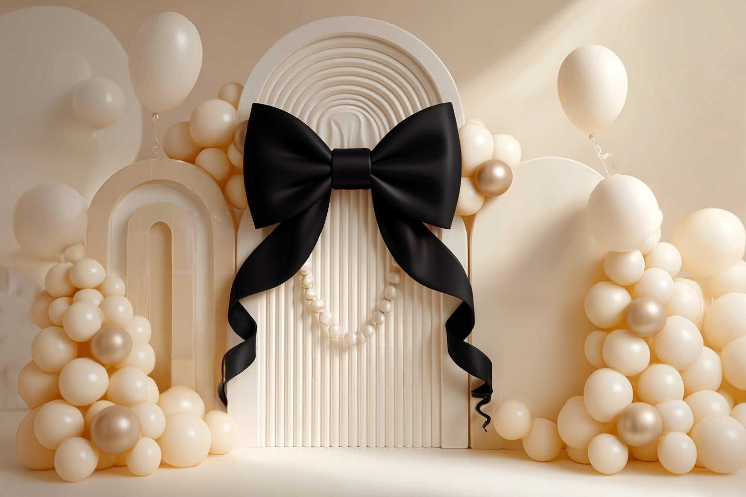 Cake Smash Backdrop Elegant Black Bow Pearl Birthday Backdrop TWW59-219