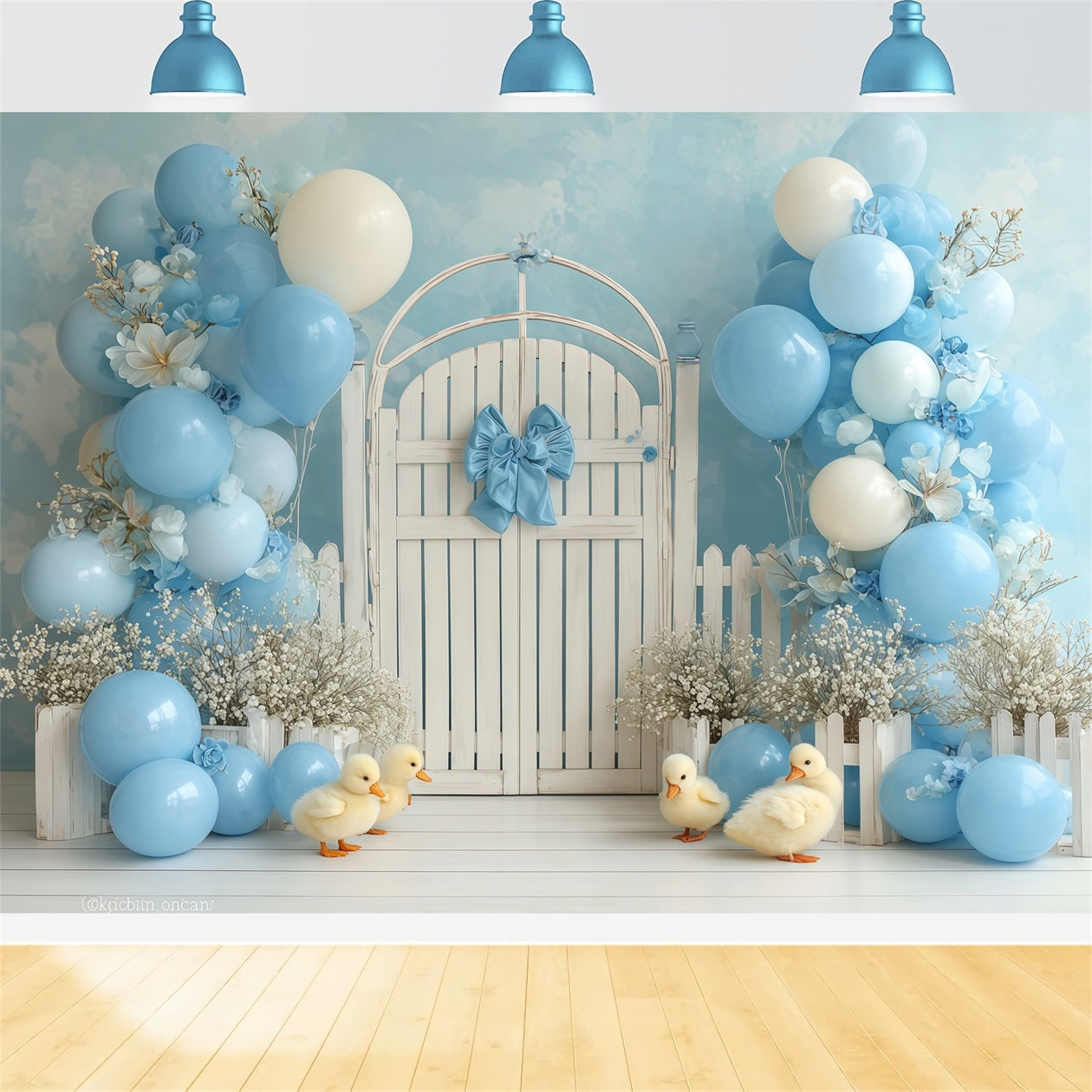 Smash Cake Backdrop Blue Duckling Garden Gate Cake Smash Photography Backdrop TWW59-225