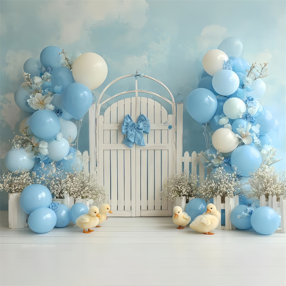 Smash Cake Backdrop Blue Duckling Garden Gate Cake Smash Photography Backdrop TWW59-225